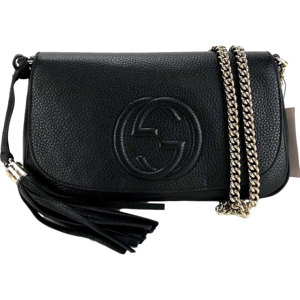 Gucci Soho Disco GG Black Calf Leather Tassel Chain Crossbody Bag - Picture 3 of 6